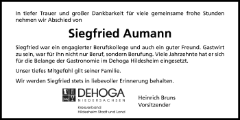 Traueranzeige von Siegfried Aumann von Hildesheimer Allgemeine Zeitung