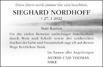 Traueranzeige von Sieghard Nordhoff von Hildesheimer Allgemeine Zeitung
