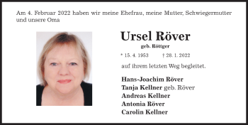 Traueranzeige von Ursel Röver von Hildesheimer Allgemeine Zeitung