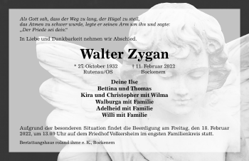 Traueranzeige von Walter Zygan von Hildesheimer Allgemeine Zeitung