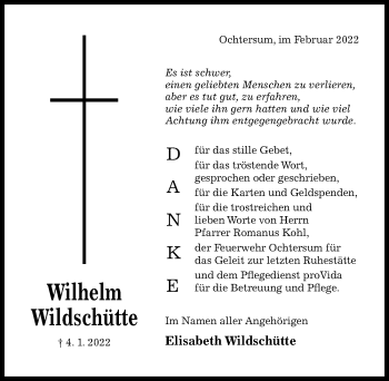 Traueranzeige von Wilhelm Wildschütte von Hildesheimer Allgemeine Zeitung