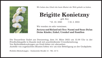 Traueranzeige von Brigitte Konietzny von Hildesheimer Allgemeine Zeitung