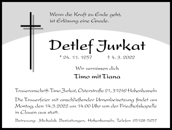 Traueranzeige von Detlef Jurkat von Hildesheimer Allgemeine Zeitung