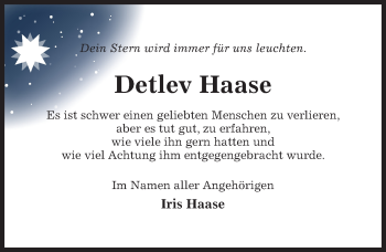 Traueranzeige von Detlev Haase von Hildesheimer Allgemeine Zeitung