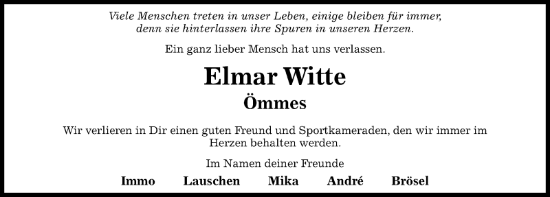  Traueranzeige für Elmar Witte vom 23.03.2022 aus Hildesheimer Allgemeine Zeitung