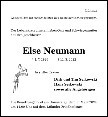 Traueranzeige von Else Neumann von Hildesheimer Allgemeine Zeitung