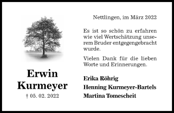 Traueranzeige von Erwin Kurmeyer von Hildesheimer Allgemeine Zeitung