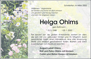 Traueranzeige von Helga Ohlms von Hildesheimer Allgemeine Zeitung