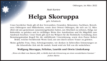 Traueranzeige von Helga Skoruppa von Hildesheimer Allgemeine Zeitung