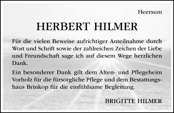 Traueranzeige von Herbert Hilmer von Hildesheimer Allgemeine Zeitung