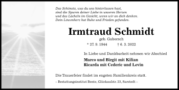 Traueranzeige von Irmtraud Schmidt von Hildesheimer Allgemeine Zeitung
