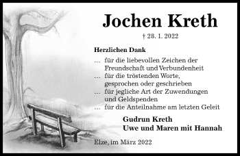 Traueranzeige von Jochen Kreth von Hildesheimer Allgemeine Zeitung