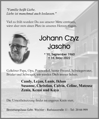 Traueranzeige von Johann Czyz von Hildesheimer Allgemeine Zeitung