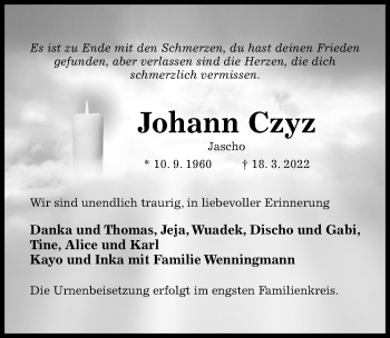 Traueranzeige von Johann Czyz von Hildesheimer Allgemeine Zeitung