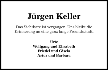 Traueranzeige von Jürgen Keller von Hildesheimer Allgemeine Zeitung