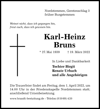 Traueranzeige von Karl-Heinz Bruns von Hildesheimer Allgemeine Zeitung