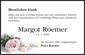 Traueranzeige von Margot Roemer von Hildesheimer Allgemeine Zeitung