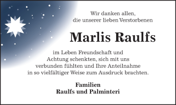 Traueranzeige von Marlis Raulfs von Hildesheimer Allgemeine Zeitung
