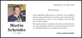 Traueranzeige von Martin Schröder von Hildesheimer Allgemeine Zeitung