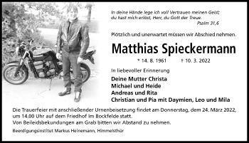 Traueranzeige von Matthias Spieckermann von Hildesheimer Allgemeine Zeitung