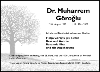Traueranzeige von Muharrem Göroglu von Hildesheimer Allgemeine Zeitung