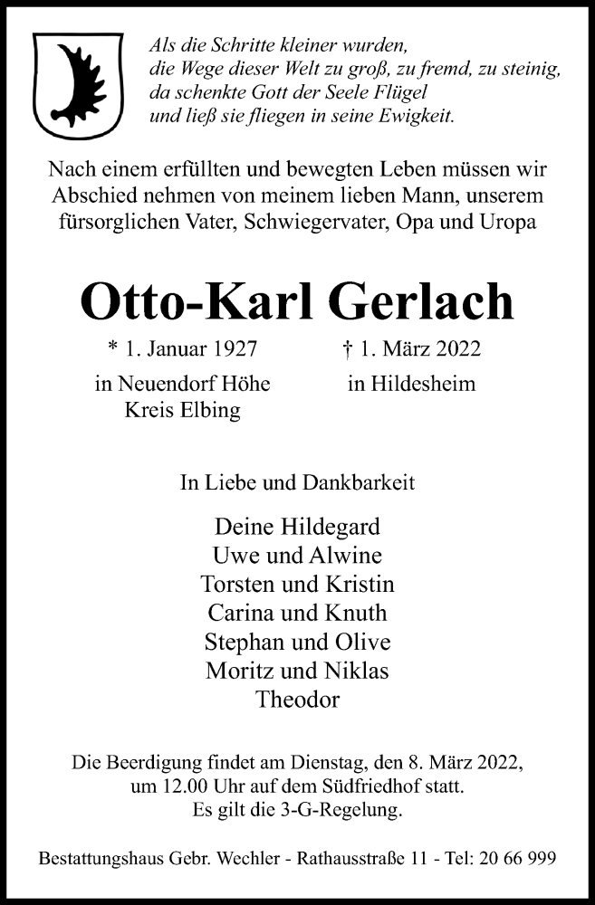  Traueranzeige für Otto-Karl Gerlach vom 05.03.2022 aus Hildesheimer Allgemeine Zeitung