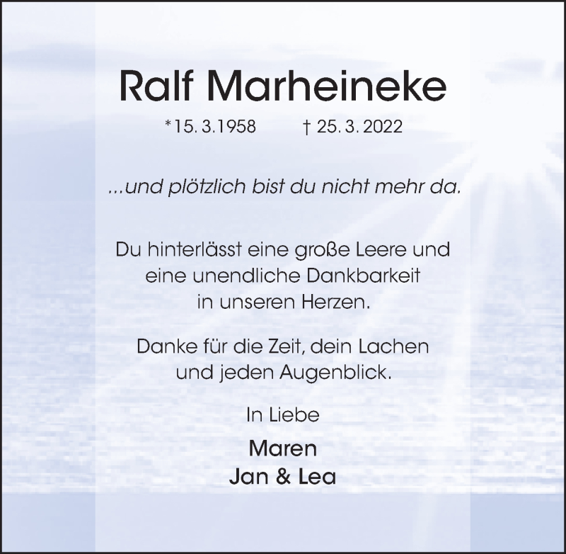  Traueranzeige für Ralf Marheineke vom 30.03.2022 aus Hildesheimer Allgemeine Zeitung