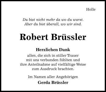 Traueranzeige von Robert Brüssler von Hildesheimer Allgemeine Zeitung