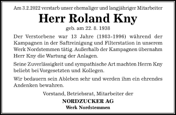 Traueranzeige von Roland Kny von Hildesheimer Allgemeine Zeitung
