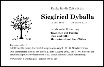 Traueranzeige von Siegfried Dyballa von Hildesheimer Allgemeine Zeitung