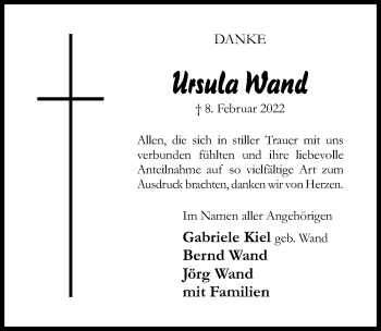 Traueranzeige von Ursula Wand von Hildesheimer Allgemeine Zeitung