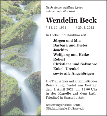 Traueranzeige von Wendelin Beck von Hildesheimer Allgemeine Zeitung