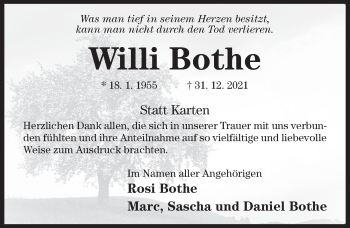 Traueranzeige von Willi Bothe von Hildesheimer Allgemeine Zeitung