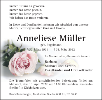 Traueranzeige von Anneliese Müller von Hildesheimer Allgemeine Zeitung