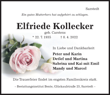 Traueranzeige von Elfriede Kollecker von Hildesheimer Allgemeine Zeitung