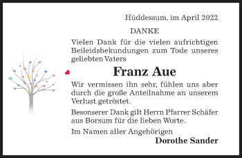 Traueranzeige von Franz Aue von Hildesheimer Allgemeine Zeitung