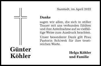Traueranzeige von Günter Köhler von Hildesheimer Allgemeine Zeitung