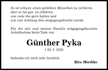 Traueranzeige von Günther Pyka von Hildesheimer Allgemeine Zeitung