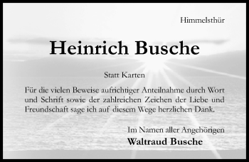 Traueranzeige von Heinrich Busche von Hildesheimer Allgemeine Zeitung