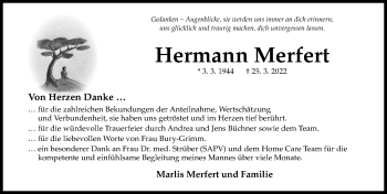Traueranzeige von Hermann Merfert von Hildesheimer Allgemeine Zeitung