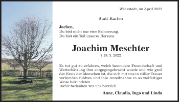 Traueranzeige von Joachim Meschter von Hildesheimer Allgemeine Zeitung