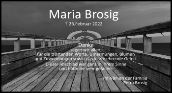 Traueranzeige von Maria Brosig von Hildesheimer Allgemeine Zeitung