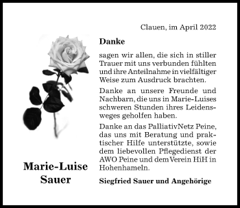 Traueranzeige von Marie-Luise Sauer von Hildesheimer Allgemeine Zeitung