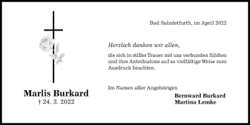 Traueranzeige von Marlis Burkard von Hildesheimer Allgemeine Zeitung