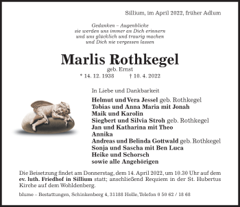 Traueranzeige von Marlis Rothkegel von Hildesheimer Allgemeine Zeitung