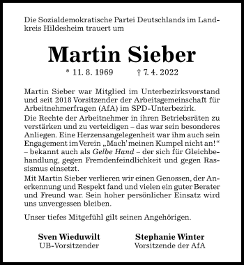 Traueranzeige von Martin Sieber von Hildesheimer Allgemeine Zeitung
