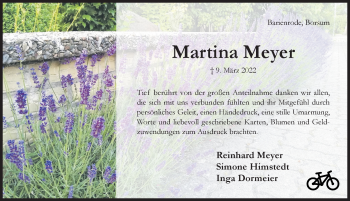 Traueranzeige von Martina Meyer von Hildesheimer Allgemeine Zeitung
