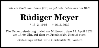 Traueranzeige von Rüdiger Meyer von Hildesheimer Allgemeine Zeitung