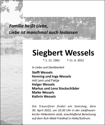 Traueranzeige von Siegbert Wessels von Hildesheimer Allgemeine Zeitung