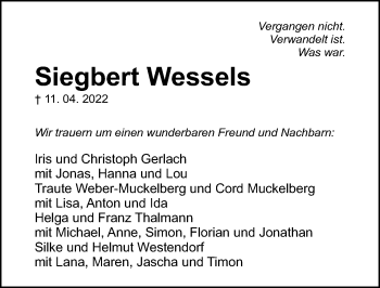 Traueranzeige von Siegbert Wessels von Hildesheimer Allgemeine Zeitung